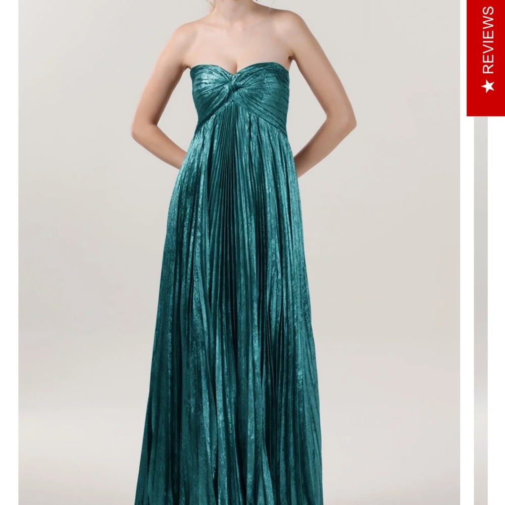 Strapless Teal Pleated Evening Gown